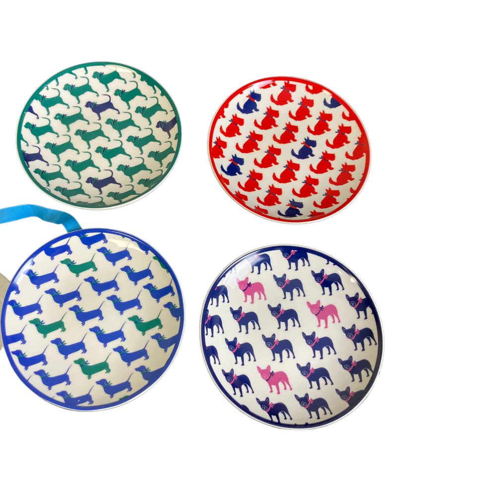 Draper James NEW French Lab Scottie 6” Dog Plates Set of 4 Appetizer Dessert
